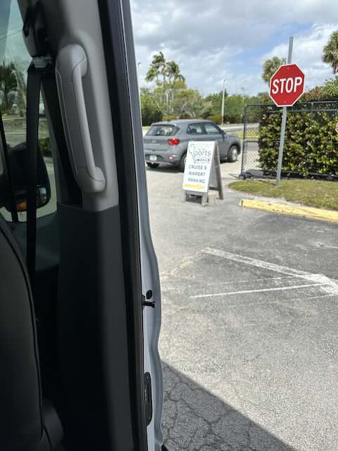 Sitting in the van going to cruise port with Park by the ports in fort lauderdale port everglades