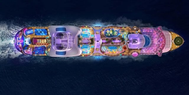 utopia-of-the-seas-overhead utopia of the seas top down top from the sky at night with lights