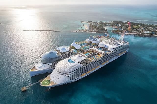 wonder of the seas docked at coco cay bahamas private island beautiful picture from the sky Wonder of the Seas docked at coco cay Bahamas