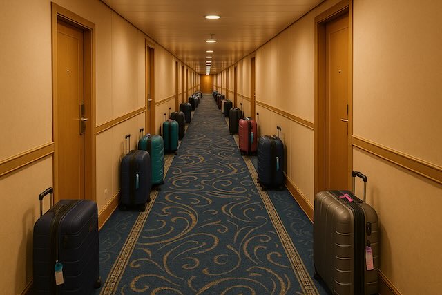 Luggage outside royal caribbean hall way debarkation night before
