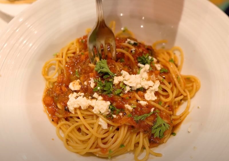 best times to eat on a Royal Caribbean cruise - Main Dining Room Spaghetti royal caribbean cruise