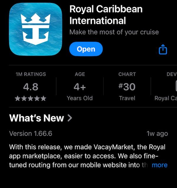 Royal Caribbean International App download on iphone for cruise checklist