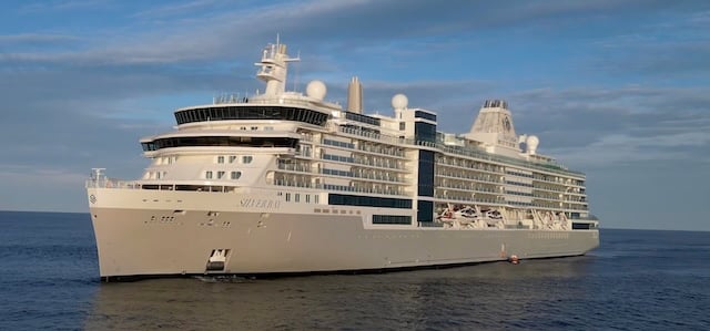 Silver Ray Silversea cruise ship at sea sunset water ocean