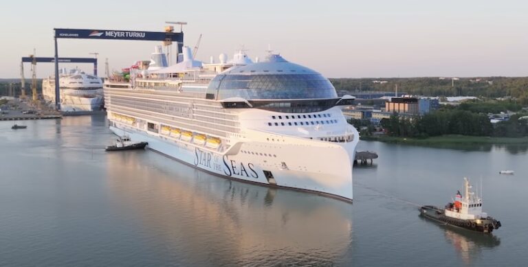 Star of the Seas Review - Star of the Seas leaving Meyer Turku shipyard early morning for the first time