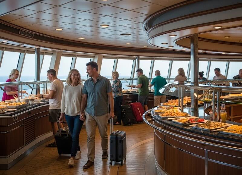 two people walking Skipping Your Last Free Breakfast on a cruise ship