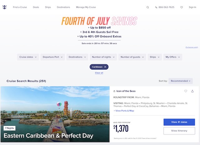 royal caribbean website booking a cruise fourth of july savings