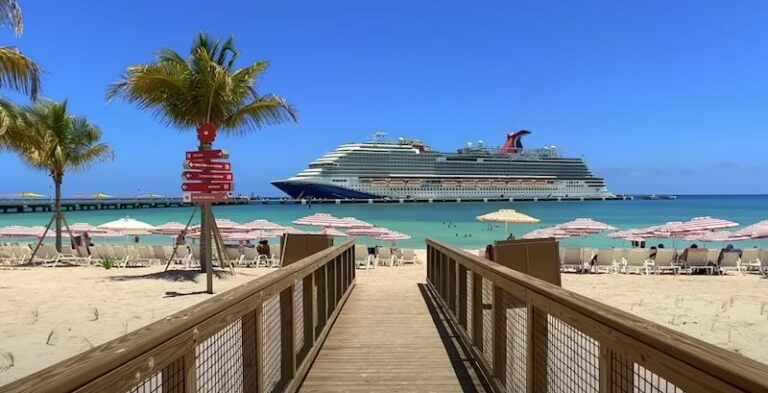 Celebration key looking at carnival cruise ship