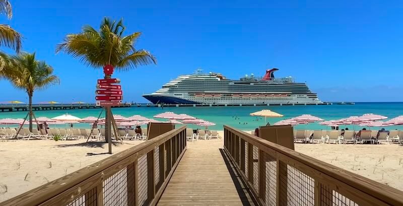 Celebration key looking at carnival cruise ship