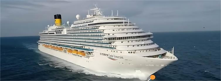 Aerial drone view of Carnival Venezia in open water