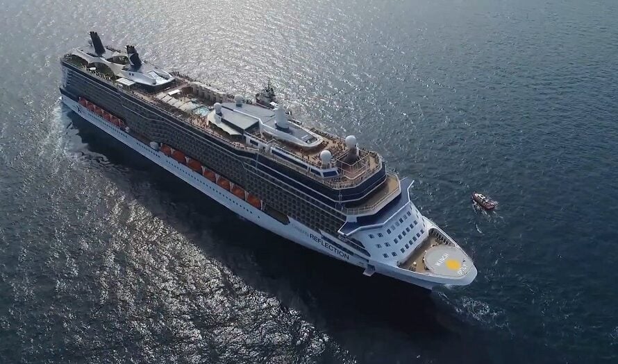 Aerial drone view of celebrity reflection cruise ship