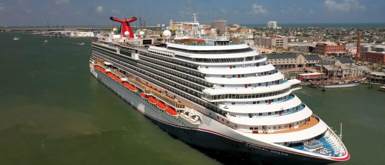 Carnival Dream Review: Aerial drone view of Carnival Dream cruising at sea