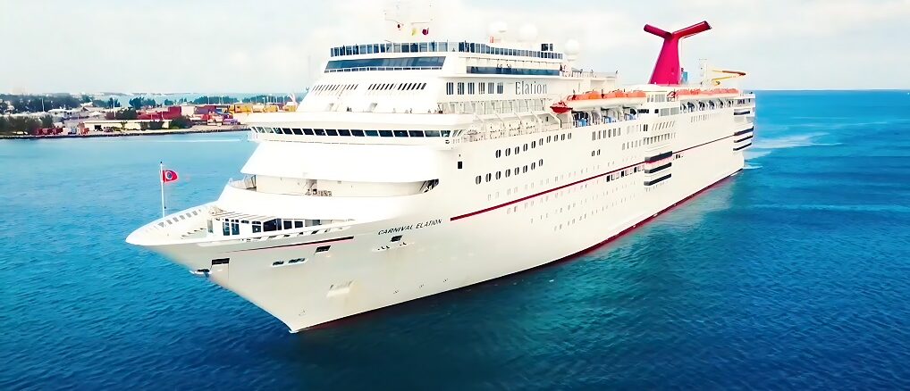 Aerial drone view of Carnival Elation cruising at sea