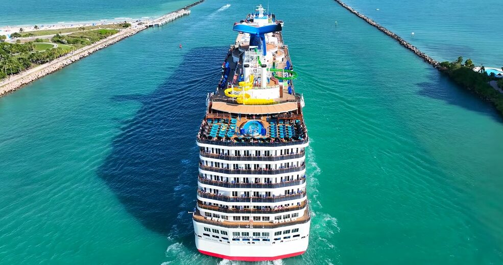Carnival Spirit Back View of Rooftop - Water slides and poolside