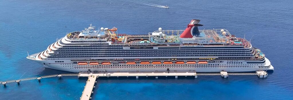 Aerial drone view of Carnival Vista cruising at sea