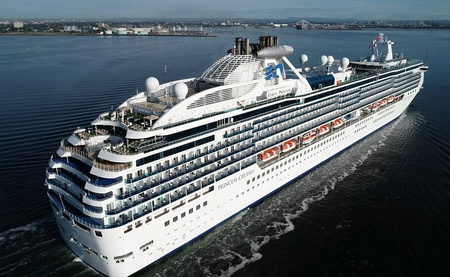 Aerial drone fotage of princess coral princess exterior