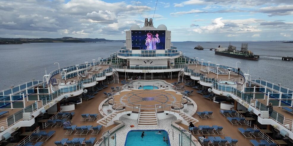 Movie under the stars area at Sky deck theater and pool view on the royal class cruise ship princess regal princess 