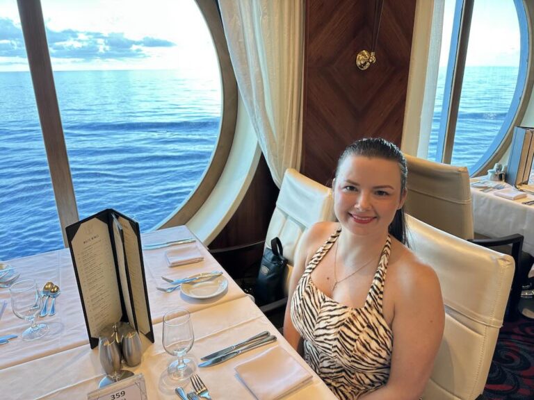 cruise packing list britini at dinner on a cruise