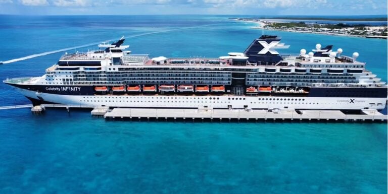 Celebrity Infinity Review: Aerial drone view of Celebrity Infinity in Bimini, Bahamas