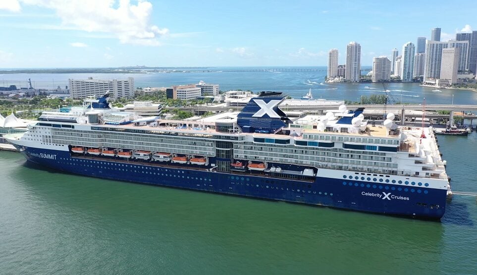 Celebrity Summit Review: Aerial drone view of Celebrity Summit at Miami Florida
