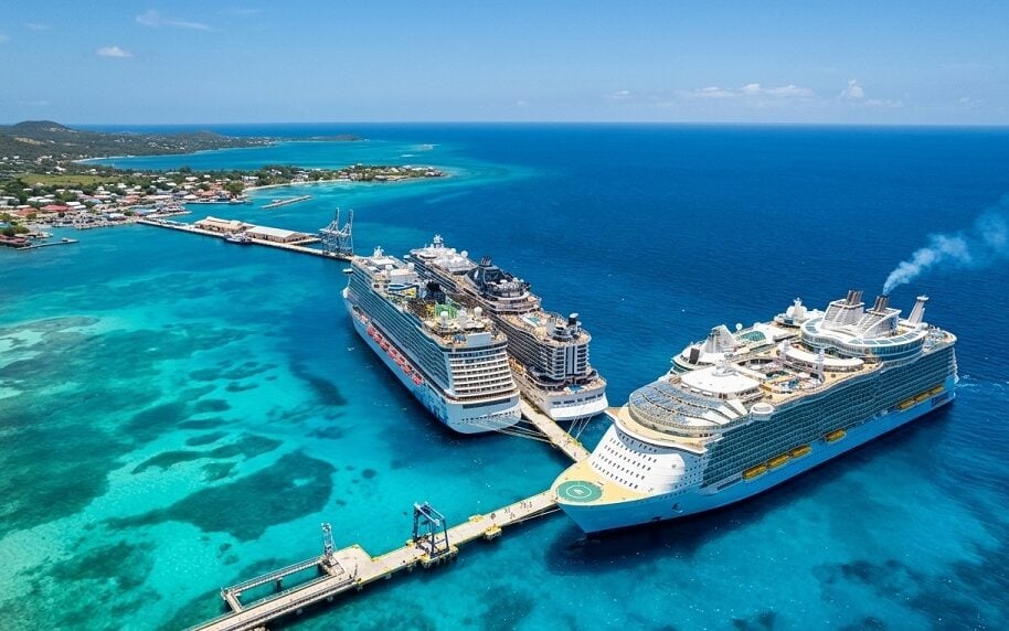 Cruise Ports That Get Canceled the Most: Aerial drone view of Costa Maya Mexico cruise port