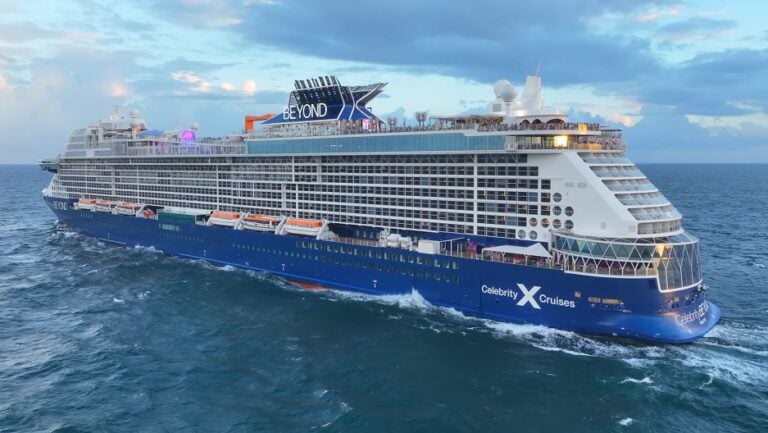 celebrity beyond review: Aerial drone view of the celebrity Beyond cruise ship