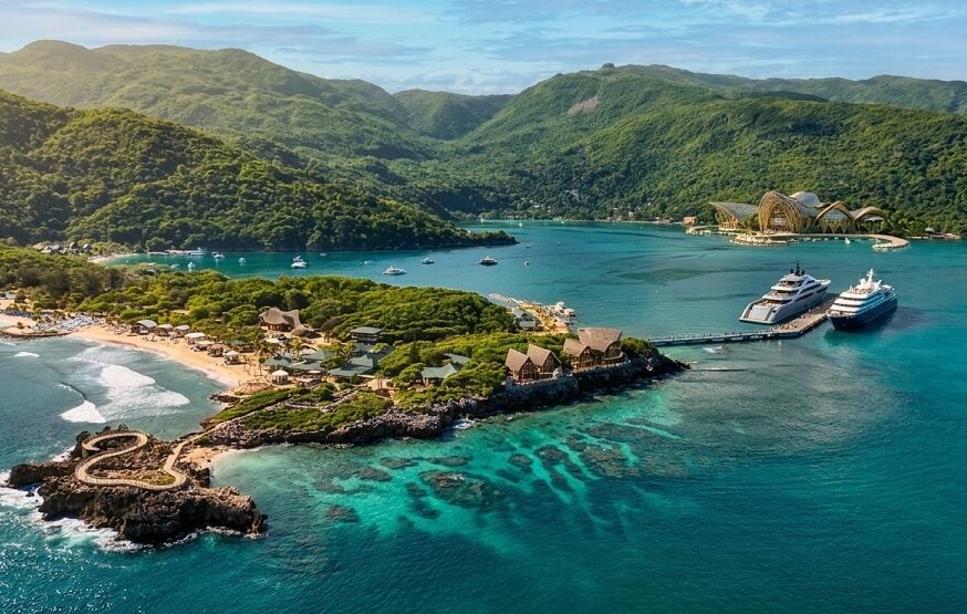 Cruise Ports That Get Canceled the Most: Aerial drone view or cruise port Labadee, Haiti
