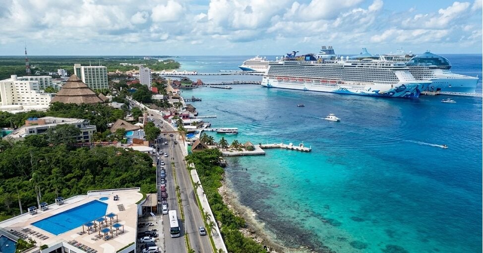Cozumel Mexico Cruises: Aerial drone view of Cozumel Mexico Cruise port