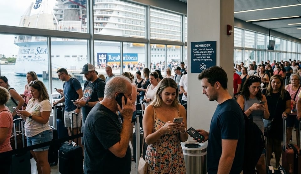 Embarkation Day Cruise Mistakes - Embarkation Day and people using phone