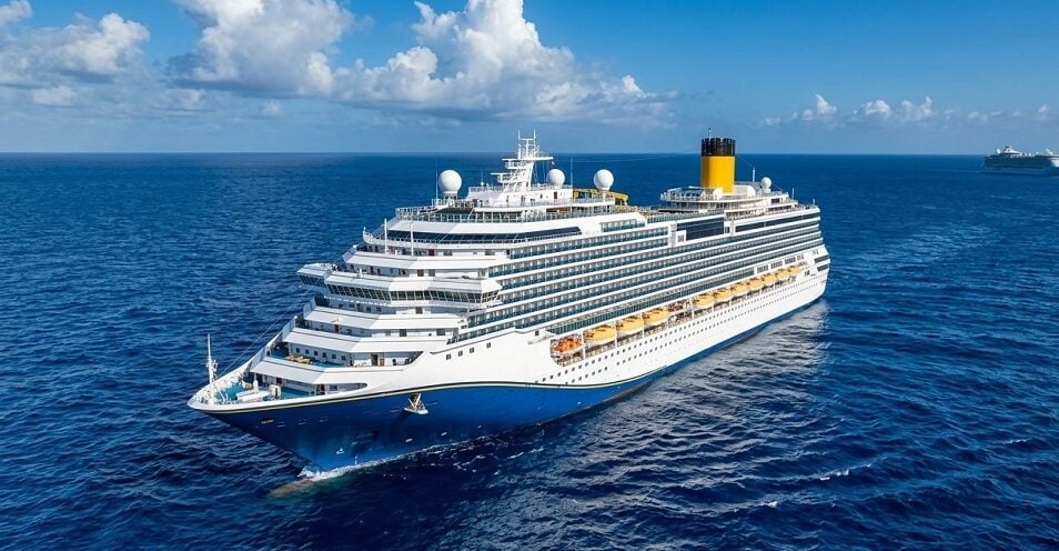 George Town Grand Cayman Cruises: Royal Caribbean ship sailing on the sea near George Town Grand Cayman cruise port