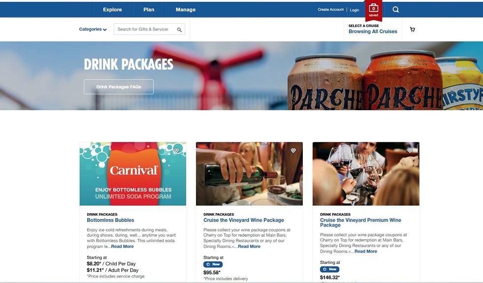 Carnival cruise drink packages