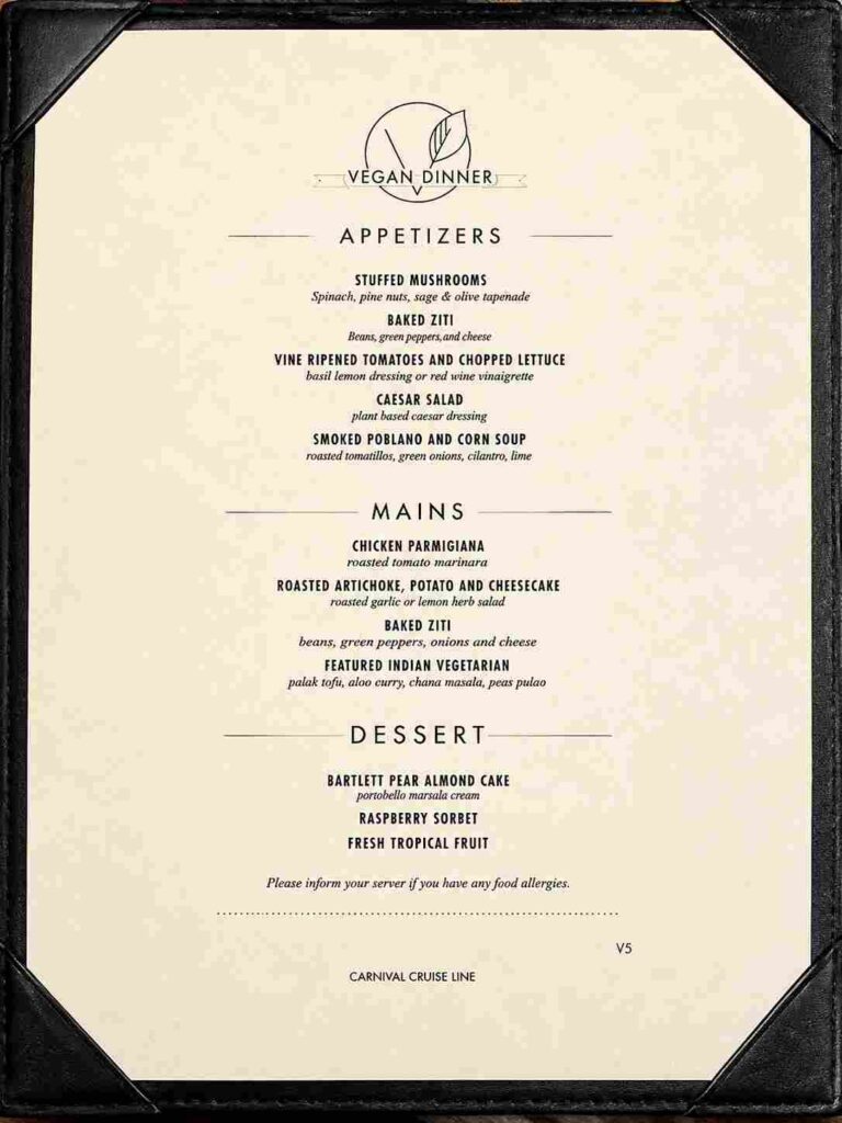 Carnival cruise menu