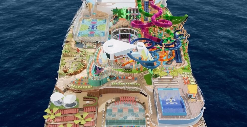 Reasons not to choose Royal Caribbean - Royal Caribbean cruise ship Icon of the seas water slides area drone view