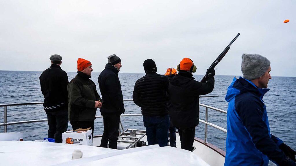 Skeet shooting on ship