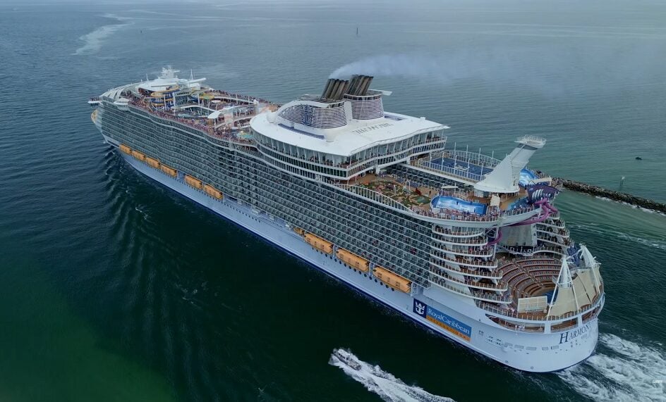 Royal Caribbean ship harmony of the seas aerial drone view