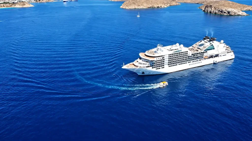Seabourn Encore aerial drone view
