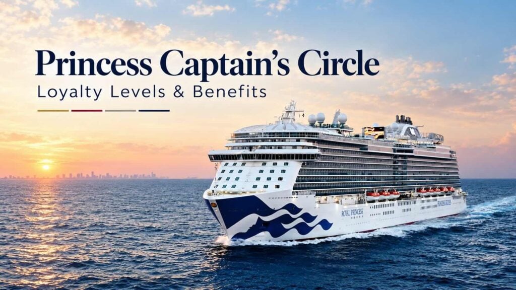 Royal Princess cruise ship with Princess Captain’s Circle loyalty levels and benefits text