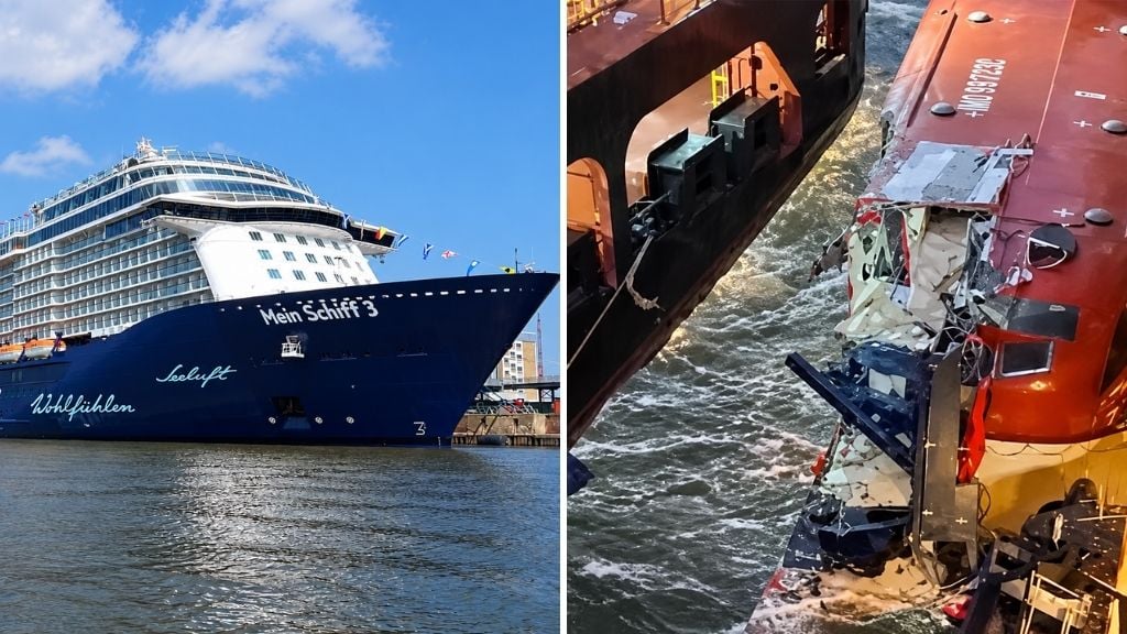 Mein Schiff 3 Collision with Big Cargo Ship