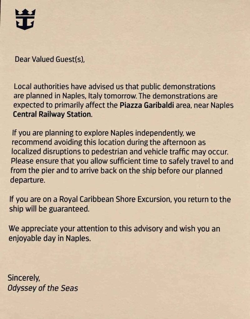 Royal Caribbean Naples Protests
